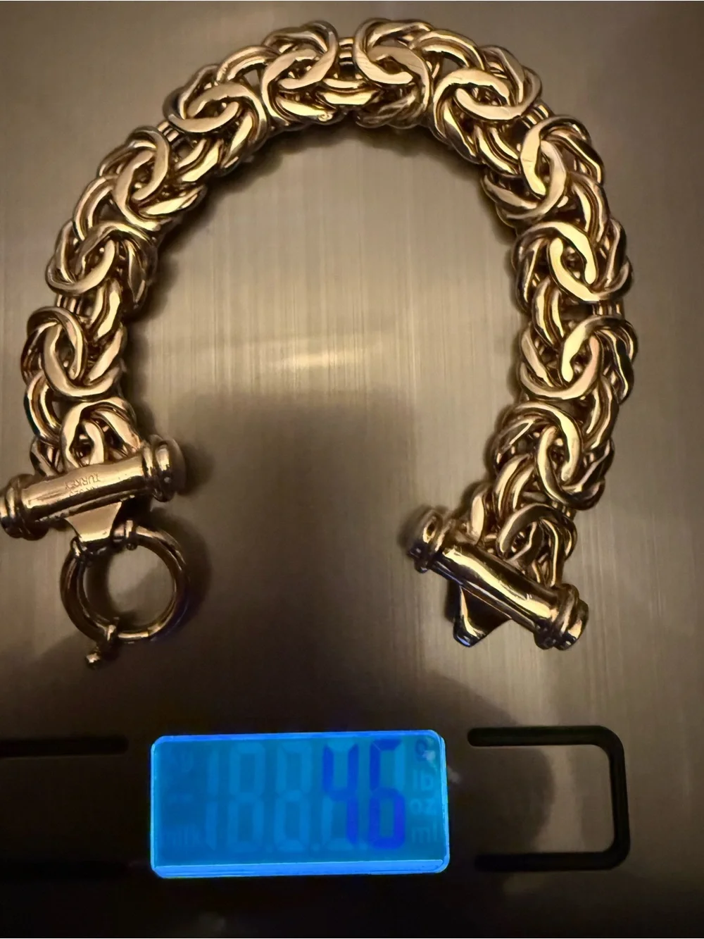 Vintage 43gm Atasay Kuyumculuc Turkey 925 Vermeil Byzantine Bracelet 8.25”